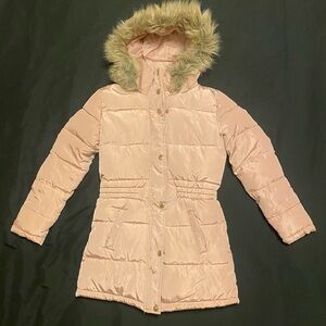Ci Sono Kids Blush Puffer Jacket with Faux Fur Hood